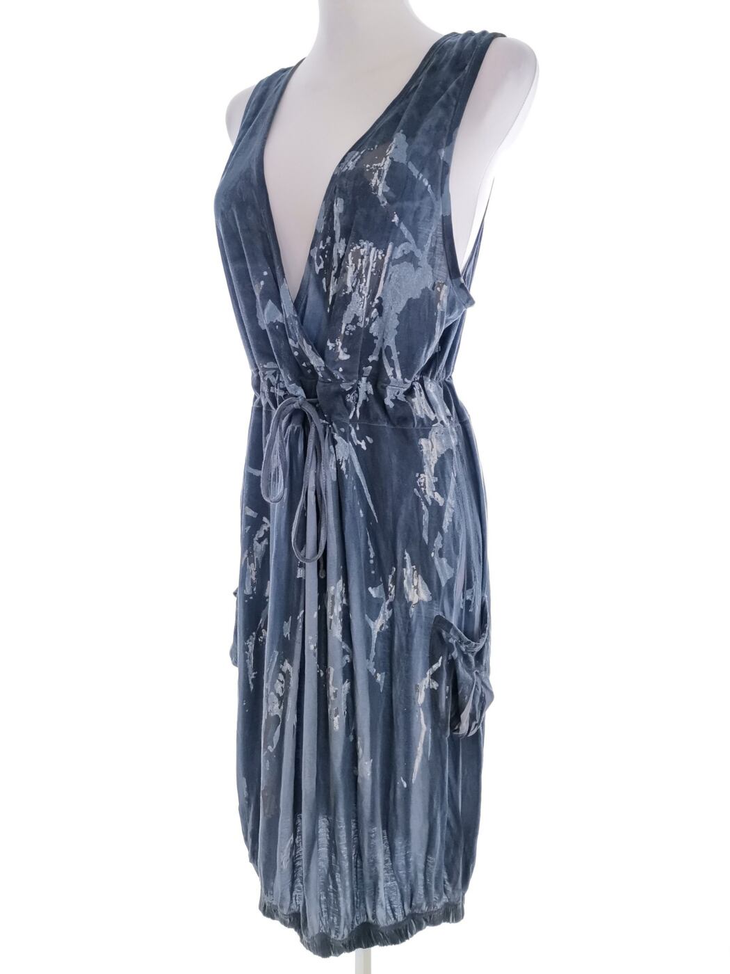 BROADWAY NYC FASHION Rozmiar S (36) Kolor Niebieski W serek Sukienka Sheath Bezrękawnik Midi Materiał Bawełna 100%