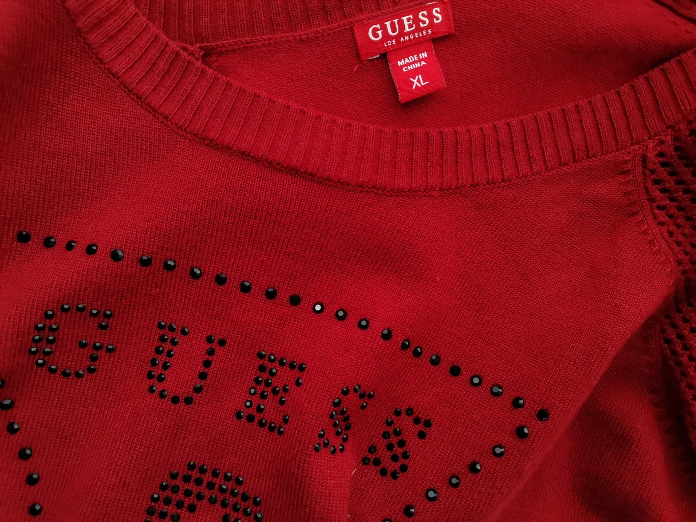 Guess Rozmiar XL Kolor Czerwony Okrągły dekolt Bluzka Długi rękaw Materiał Rayon