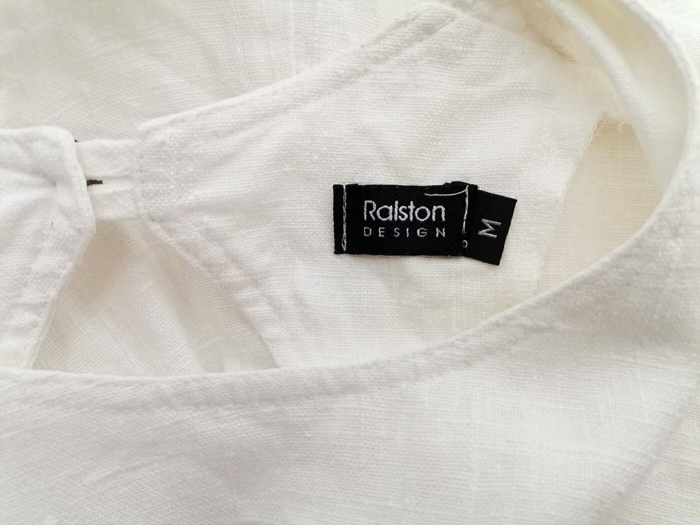 Ralston Rozmiar M Kolor Biały Okrągły dekolt Tunika Bluzka Rękaw 3/4 Materiał Len 100%