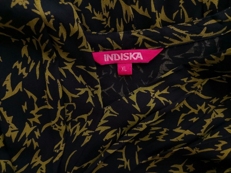 Indiska Rozmiar XL Kolor Czarny Drapowany dekolt Sukienka Maxi Rękaw 3/4 Długa Materiał Wiskoza 100% Indiska Rozmiar XL Kolor Czarny Drapowany dekolt Sukienka Maxi Rękaw 3/4 Długa Materiał Wiskoza 100%