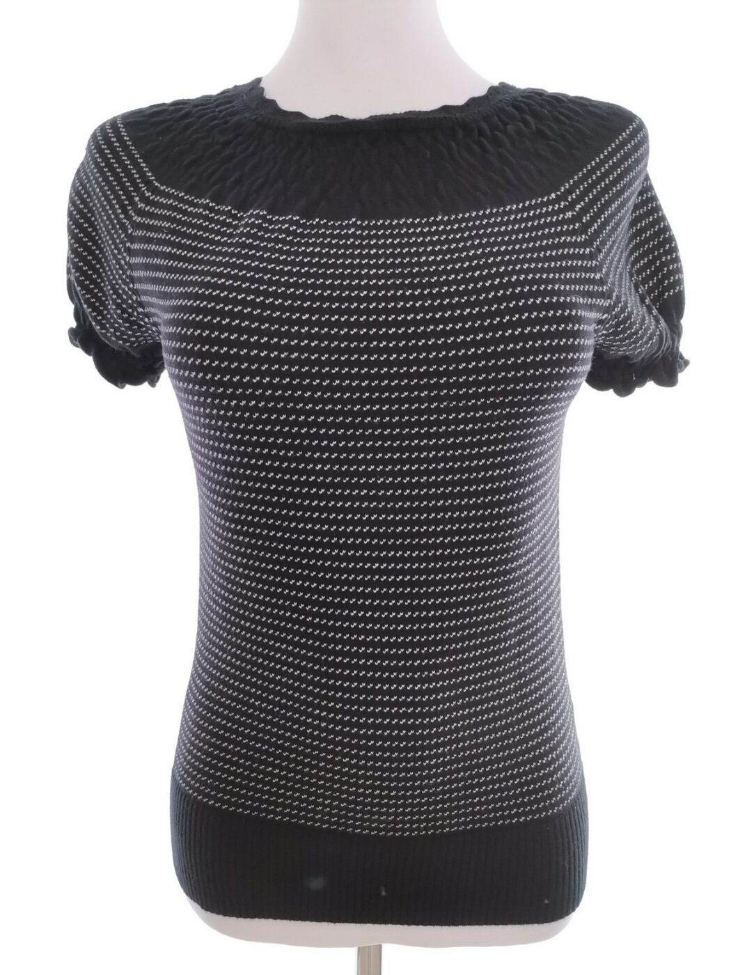 Max C London Rozmiar S Kolor Czarny Crew Neck Bluzka Krótki rękaw Materiał Bawełna 100%