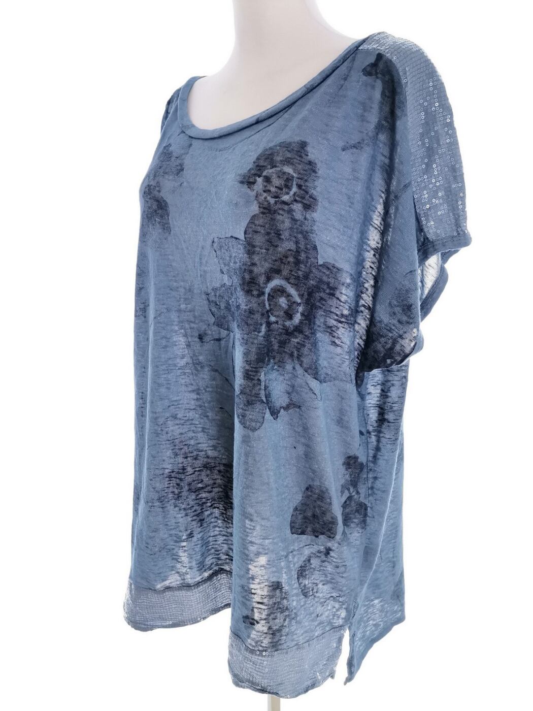 Bellambia ITALY Rozmiar 3XL Kolor Niebieski W łódkę Tunika Bluzka Krótki rękaw Materiał Wiskoza Bellambia ITALY Rozmiar 3XL Kolor Niebieski W łódkę Tunika Bluzka Krótki rękaw Materiał Wiskoza