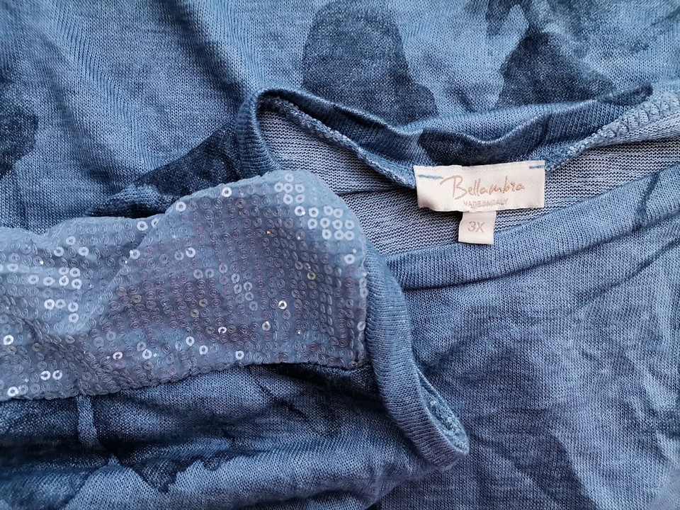 Bellambia ITALY Rozmiar 3XL Kolor Niebieski W łódkę Tunika Bluzka Krótki rękaw Materiał Wiskoza Bellambia ITALY Rozmiar 3XL Kolor Niebieski W łódkę Tunika Bluzka Krótki rękaw Materiał Wiskoza