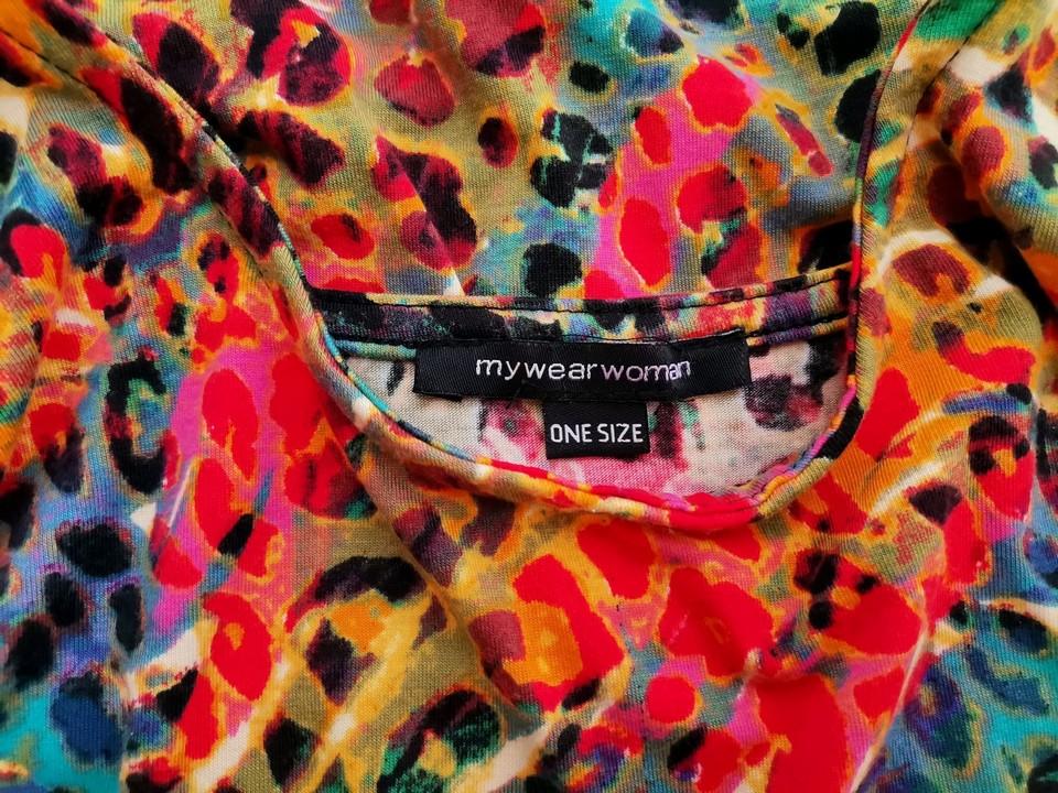 MyWear Rozmiar ONE SIZE (44/46) Kolor Kolorowa Okrągły dekolt Sukienka Blouson Krótki rękaw Do Kolan MyWear Rozmiar ONE SIZE (44/46) Kolor Kolorowa Okrągły dekolt Sukienka Blouson Krótki rękaw Do Kolan