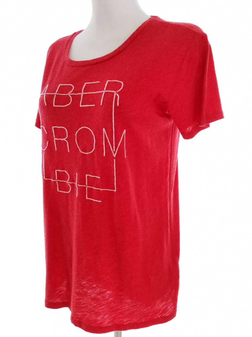 IMG_20210909_130113.jpg ABERCROMBIE & FITCH Rozmiar XS Kolor Czerwony Okrągły dekolt T-Shirt Krótki rękaw Materiał Bawełna