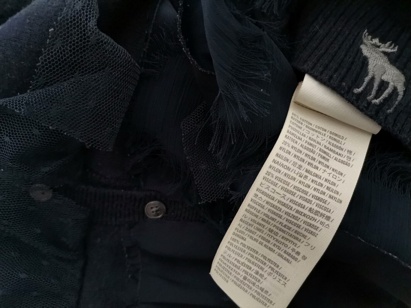 ABERCROMBIE & FITCH Rozmiar XS Kolor Granatowy Crew Neck Bluzka Zapinana Długi rękaw Materiał Bawełna