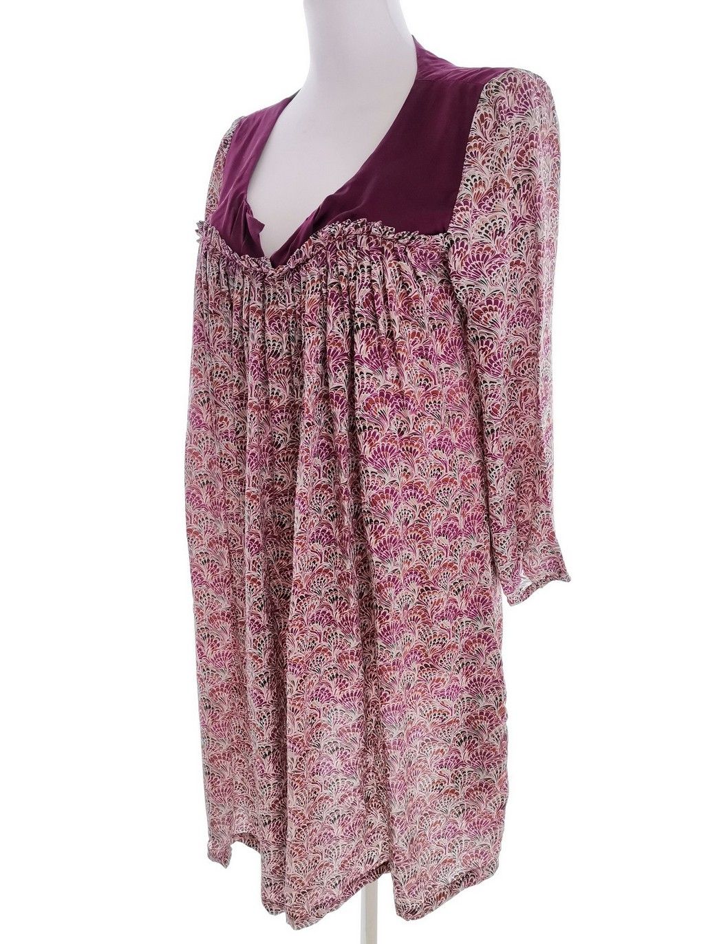 Margit brandt Rozmiar M Kolor Fioletowy W serek Sukienka Mini Rękaw 3/4 Krótka Materiał Jedwab 100% Margit brandt Rozmiar M Kolor Fioletowy W serek Sukienka Mini Rękaw 3/4 Krótka Materiał Jedwab 100%