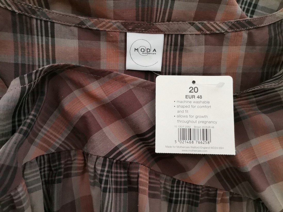 IMG_20210917_122459.jpg Moda Mothercare Rozmiar 20 (48) Kolor Brązowy Krata Kwadratowy dekolt Bluzka Krótki rękaw