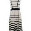 Dorothy perkins Rozmiar 8 (36) Kolor Kremowy Pasy Okrągły dekolt Sukienka Sheath Bezrękawnik Midi