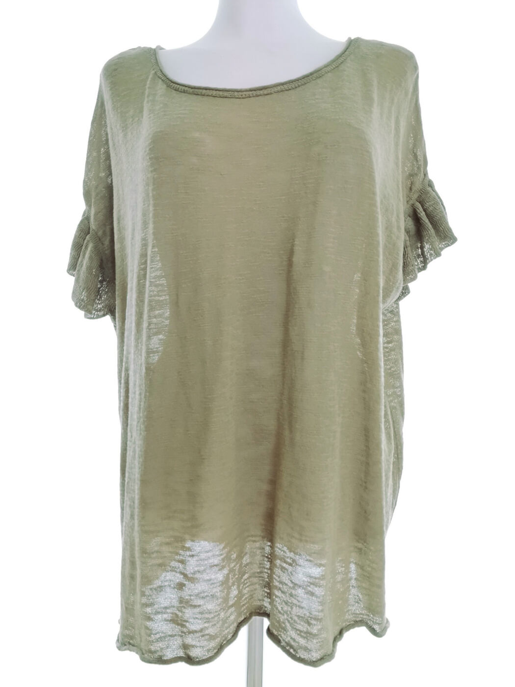 Vintage Rozmiar 50/52 Kolor Khaki W łódkę Bluzka Krótki rękaw