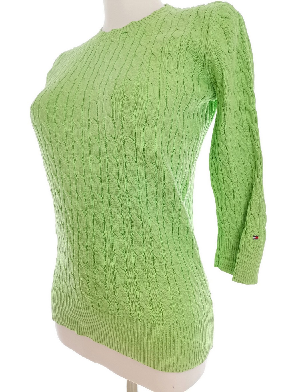 IMG_20210917_142616.jpg Tommy hilfiger Rozmiar XS Kolor Zielony Crew Neck Sweter Rękaw 3/4 Materiał Bawełna 100% Dzianina kablowa