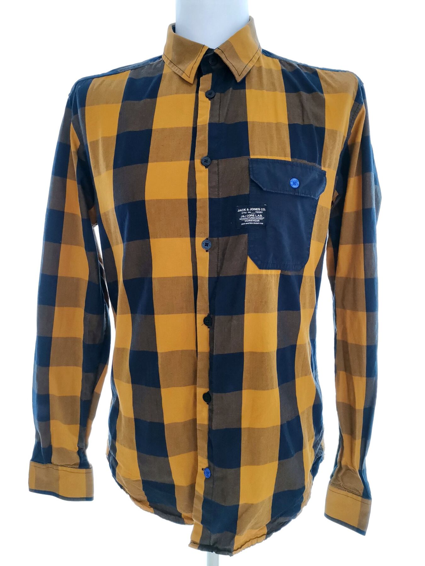 Jack & jones Rozmiar L Kolor Żółty Krata Kołnierz Męska Koszula Casual Długi rękaw Materiał Bawełna 100%