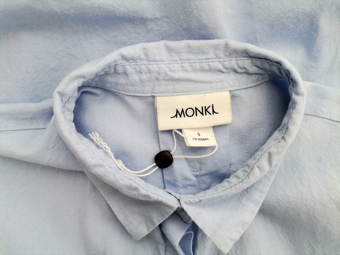 Monki Rozmiar S Kolor Niebieski Kołnierz Sukienka Koszulowa Rękaw 3/4 Midi Materiał Bawełna 100% Monki Rozmiar S Kolor Niebieski Kołnierz Sukienka Koszulowa Rękaw 3/4 Midi Materiał Bawełna 100%