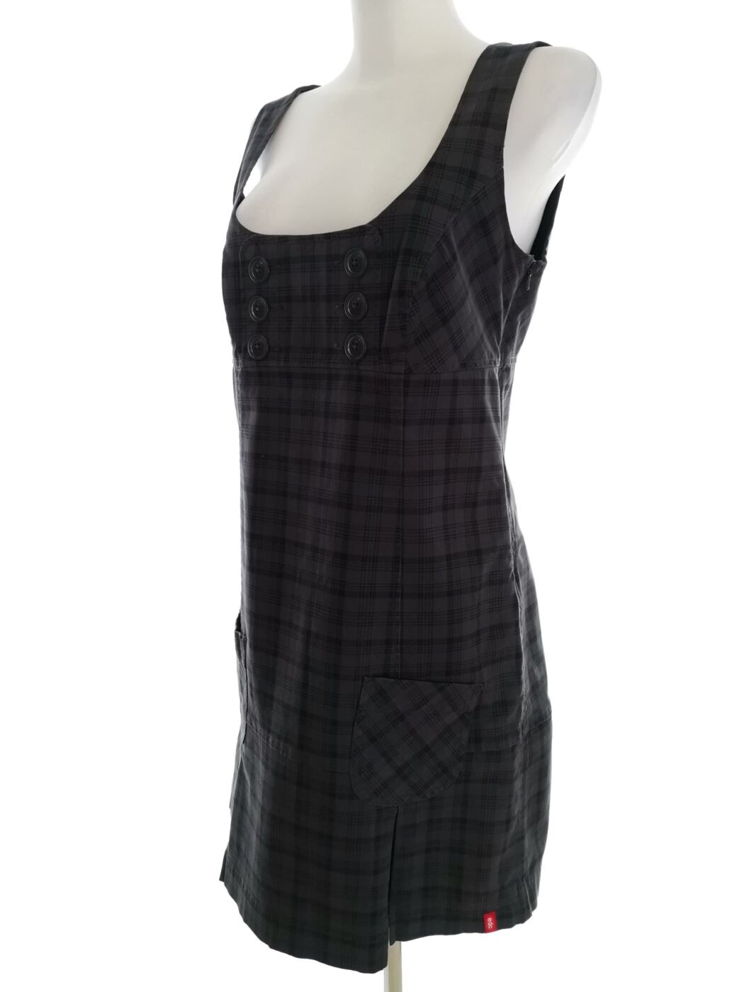 EDC by Esprit Rozmiar 38 Kolor Szary Krata Kwadratowy dekolt Sukienka Prostokątna Bezrękawnik Do Kolan Materiał Bawełna EDC by Esprit Rozmiar 38 Kolor Szary Krata Kwadratowy dekolt Sukienka Prostokątna Bezrękawnik Do Kolan Materiał Bawełna