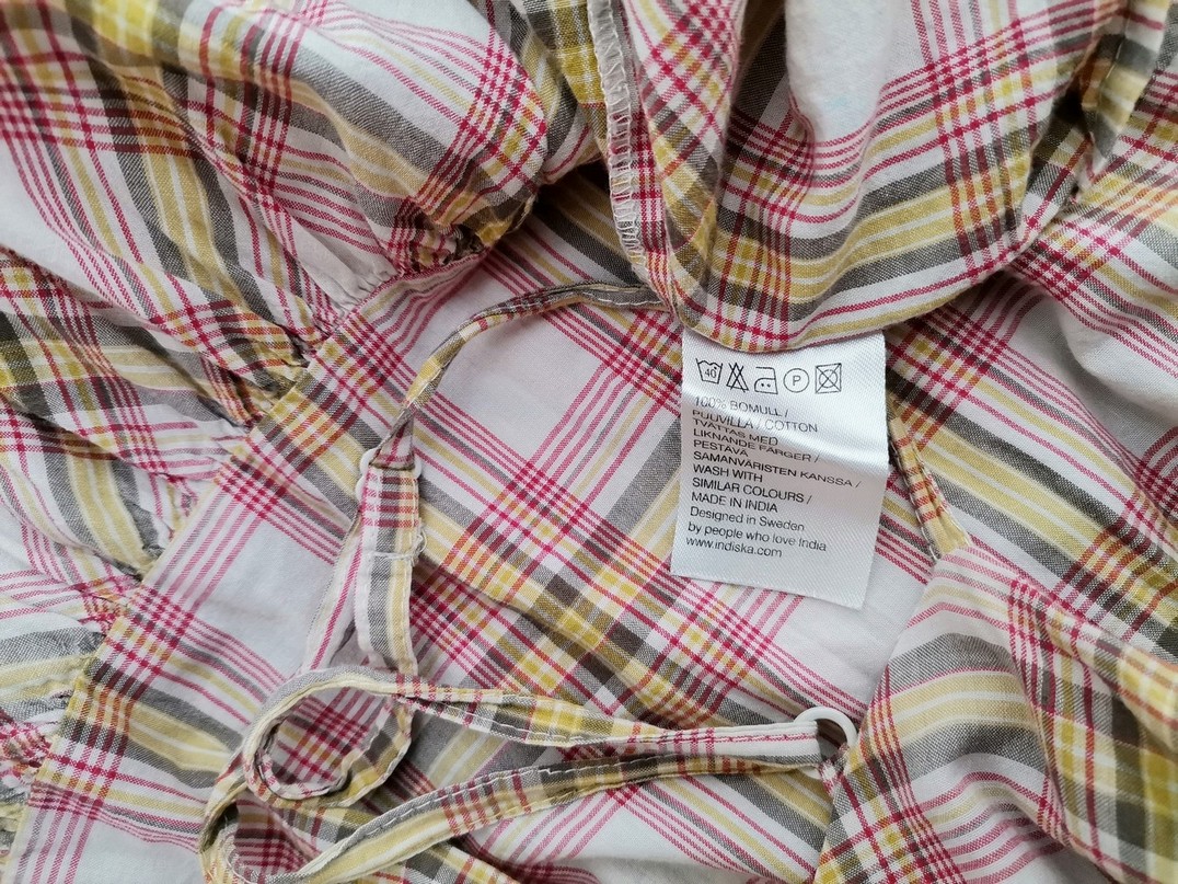 Indiska Rozmiar S Kolor Kremowy Krata Kwadratowy dekolt Sukienka A-Line Bezrękawnik Do Kolan Materiał Bawełna 100% Indiska Rozmiar S Kolor Kremowy Krata Kwadratowy dekolt Sukienka A-Line Bezrękawnik Do Kolan Materiał Bawełna 100%
