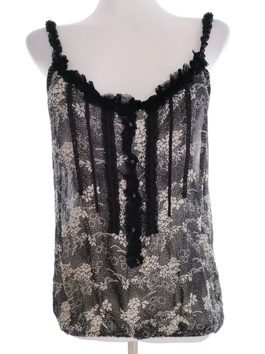 River island Rozmiar 10 (36) Kolor Czarny Dekolt Serce Bluzka Bezrękawnik Materiał Wiskoza 100%
