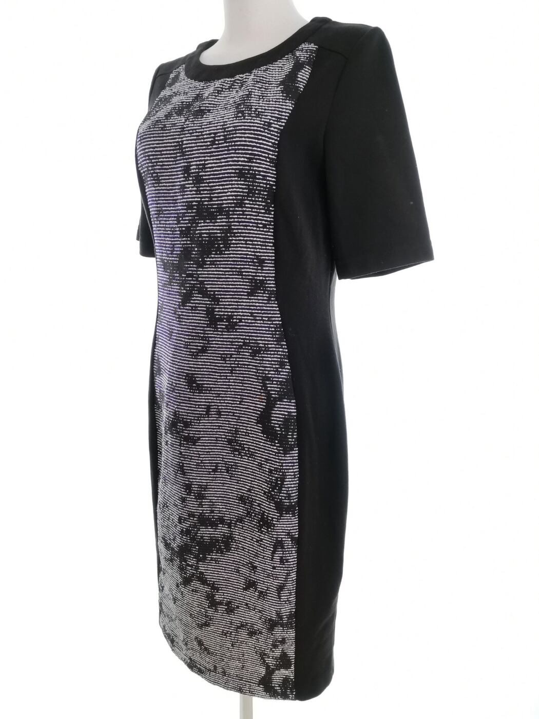 Vintage Rozmiar 38/40 Kolor Czarny Okrągły dekolt Sukienka Sheath Krótki rękaw Midi