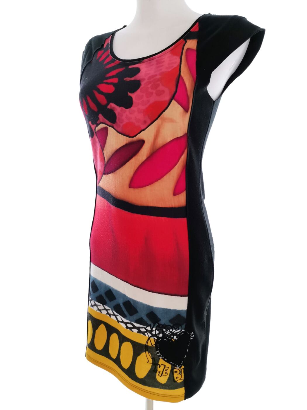 DESIGUAL Rozmiar XS Kolor Czarny Okrągły dekolt Sukienka Ołówkowa Krótki rękaw Do Kolan