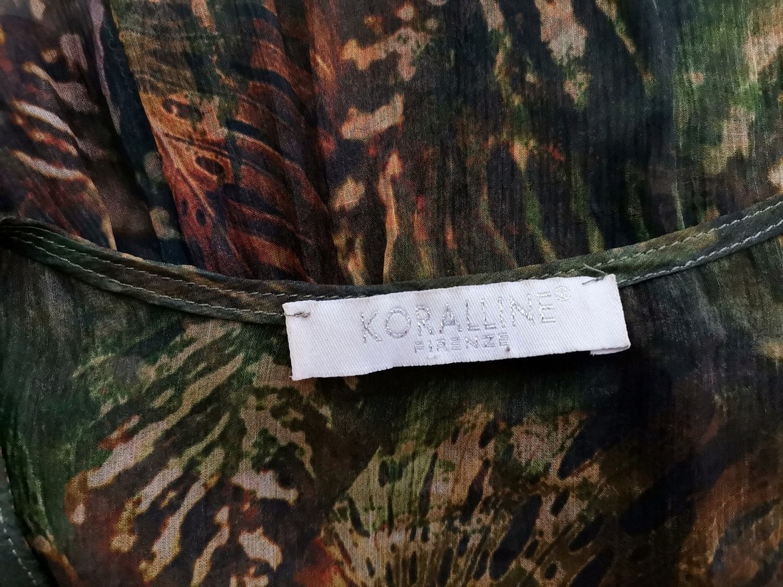 KORALLINE Rozmiar 38/40 Kolor Zielony Roślinny Liście W serek Tunika Bluzka Krótki rękaw KORALLINE Rozmiar 38/40 Kolor Zielony Roślinny Liście W serek Tunika Bluzka Krótki rękaw