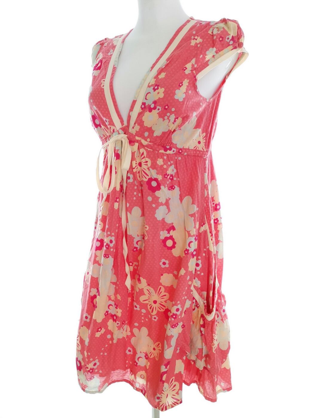 Miss selfridge Rozmiar 10 (38) Kolor Różowy W serek Sukienka A-Line Krótki rękaw Do Kolan Materiał Bawełna 100% Miss selfridge Rozmiar 10 (38) Kolor Różowy W serek Sukienka A-Line Krótki rękaw Do Kolan Materiał Bawełna 100%