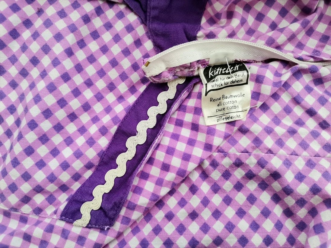 Vintage Rozmiar 44 Kolor Fioletowy Krata Odkryte Ramiona Sukienka A-Line Bezrękawnik Midi Materiał Bawełna