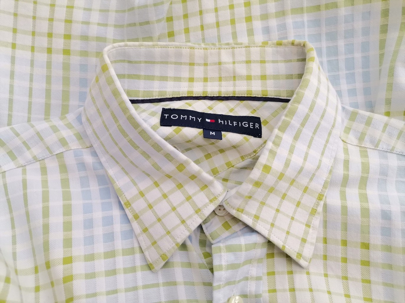 IMG_20210930_102434.jpg Tommy hilfiger Rozmiar M Kolor Niebieski Krata Kołnierz Męska Koszula Casual Krótki rękaw Materiał Bawełna 100%