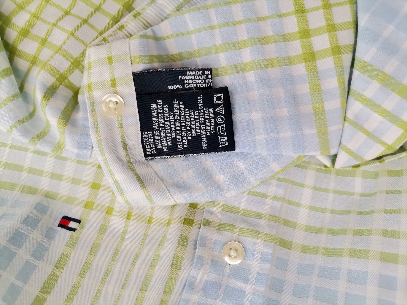 IMG_20210930_102448.jpg Tommy hilfiger Rozmiar M Kolor Niebieski Krata Kołnierz Męska Koszula Casual Krótki rękaw Materiał Bawełna 100%