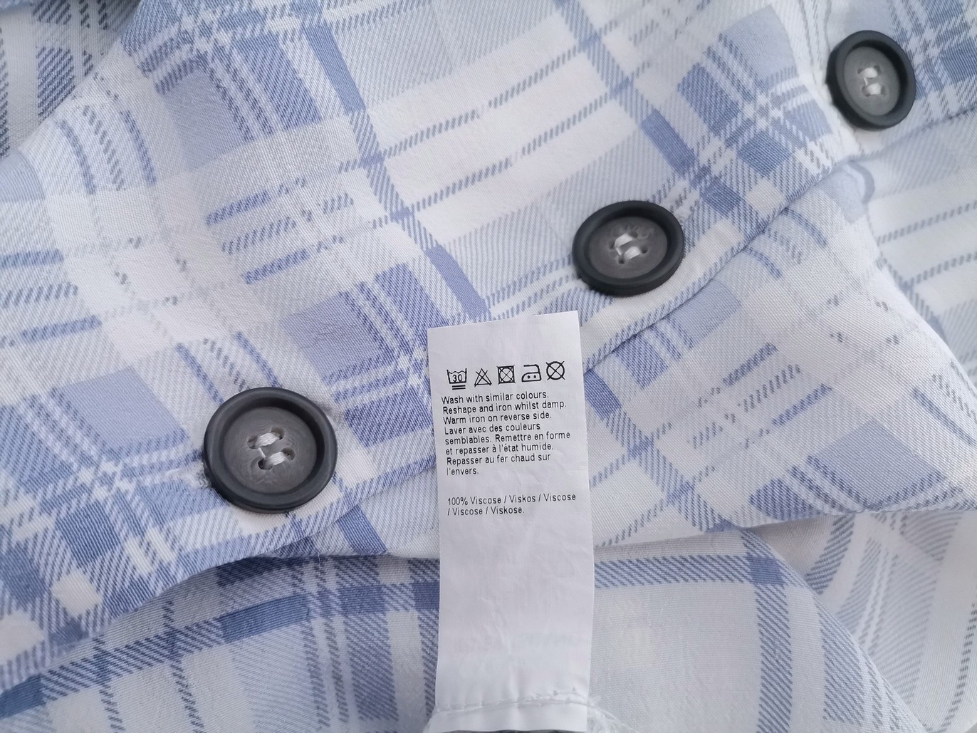 River island Rozmiar 14 (40) Kolor Niebieski Krata W serek Tunika Zapinana Bluzka Rękaw 3/4 Materiał Wiskoza 100%