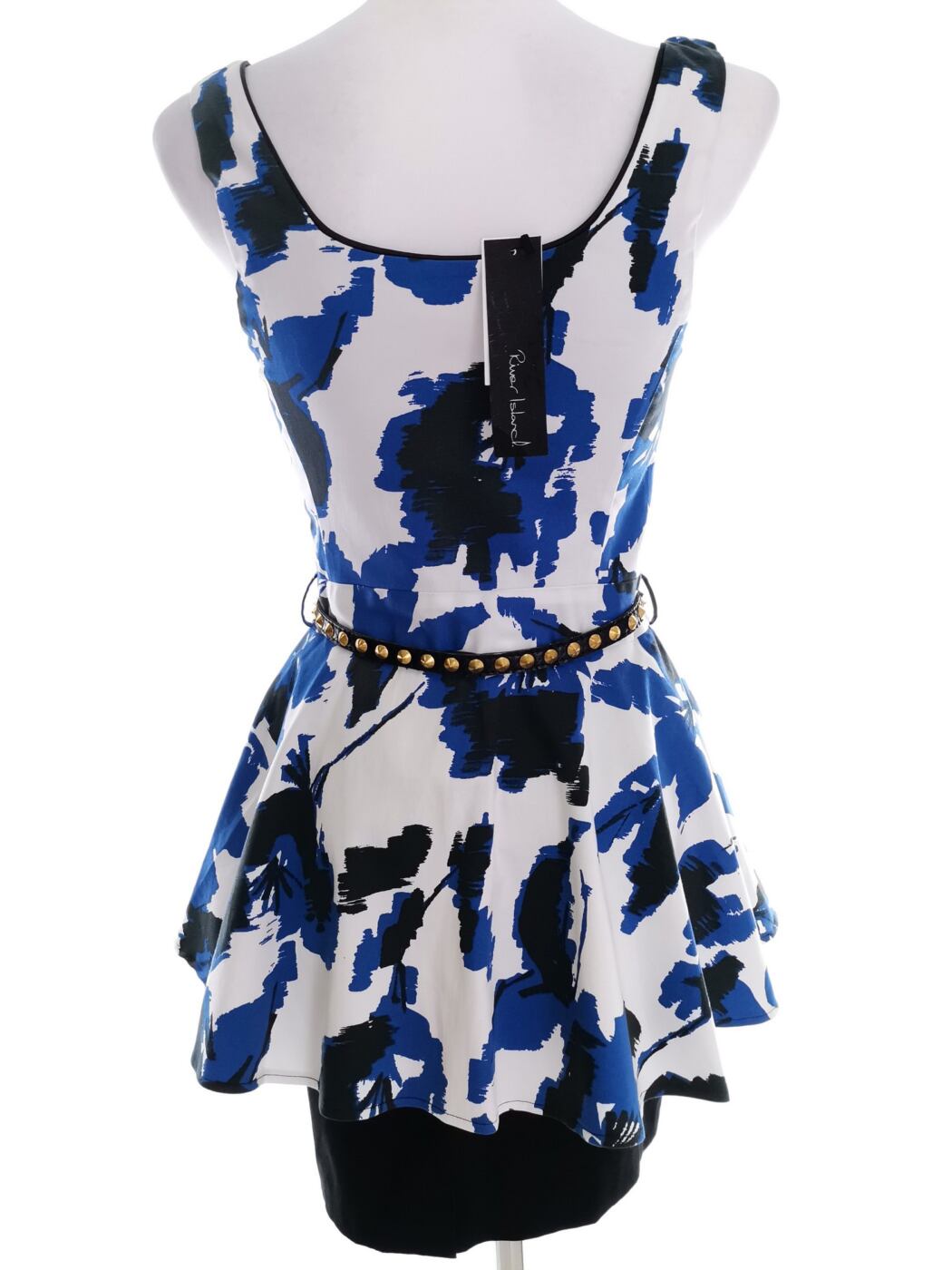 River island Rozmiar 6 (32) Kolor Niebieski Kwadratowy dekolt Sukienka Mini Bezrękawnik Krótka Materiał Bawełna River island Rozmiar 6 (32) Kolor Niebieski Kwadratowy dekolt Sukienka Mini Bezrękawnik Krótka Materiał Bawełna