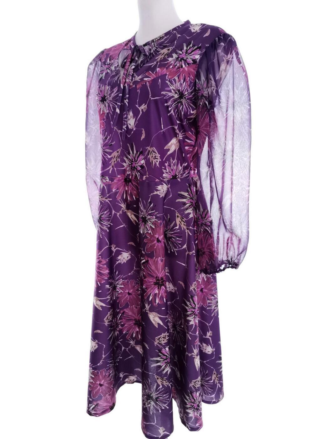 Vintage Rozmiar 42 Kolor Fioletowy Okrągły dekolt Sukienka Maxi Długi rękaw Długa Vintage Rozmiar 42 Kolor Fioletowy Okrągły dekolt Sukienka Maxi Długi rękaw Długa