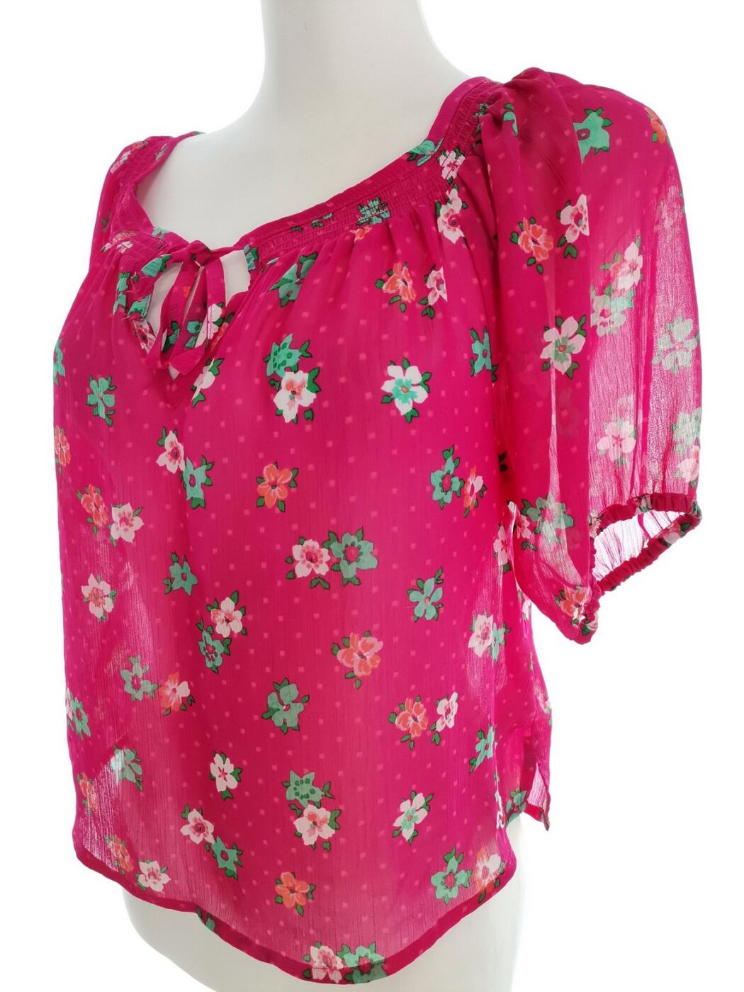 Hollister Rozmiar XS Kolor Fuksja Keyhole Crew Neck Bluzka Krótki rękaw