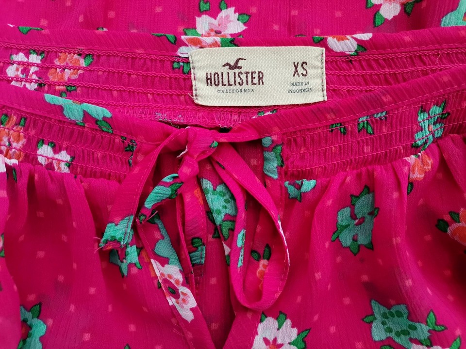 Hollister Rozmiar XS Kolor Fuksja Keyhole Crew Neck Bluzka Krótki rękaw