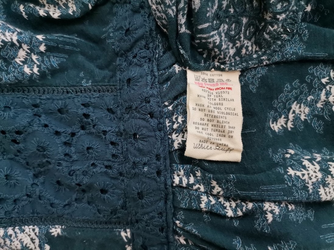 White stuff Rozmiar 10 (38) Kolor Turkusowy W serek Sukienka Sheath Rękaw 3/4 Midi Materiał Bawełna 100%