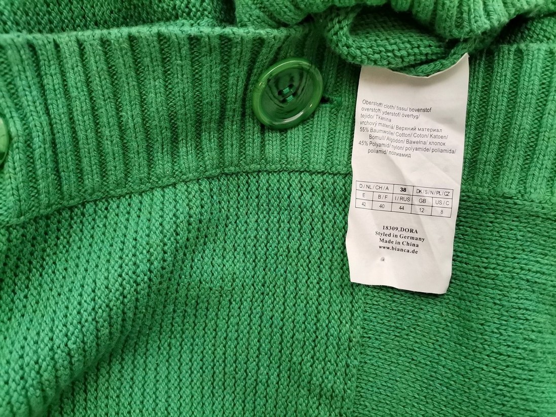 IMG_20210930_140004.jpg Bianca Rozmiar 38 Kolor Zielony High Neck Kardigan Zapinany Rękaw 3/4 Materiał Bawełna Cienka dzianina