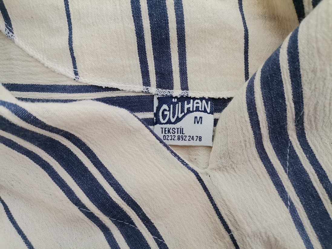 IMG_20211001_131025.jpg Vintage Rozmiar M Kolor Kremowy Pasy Split Crew Neck Bluzka Krótki rękaw Materiał Bawełna 100%