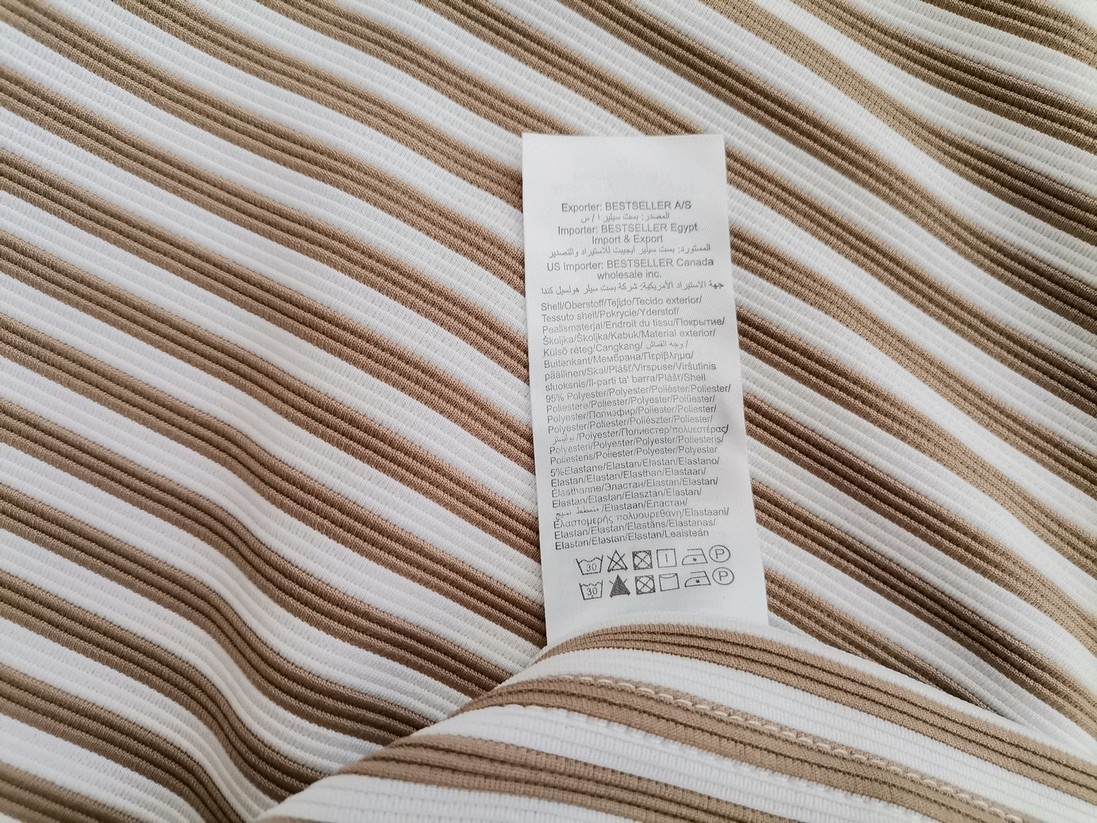 Vero moda Rozmiar L Kolor Biały Pasy Kołnierz Sukienka Prostokątna Krótki rękaw Do Kolan Vero moda Rozmiar L Kolor Biały Pasy Kołnierz Sukienka Prostokątna Krótki rękaw Do Kolan