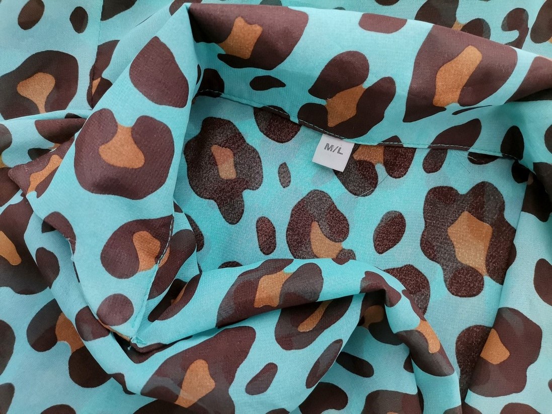 Vintage Rozmiar M/L Kolor Niebieski Panterka Kołnierz Tunika Bluzka Długi rękaw Vintage Rozmiar M/L Kolor Niebieski Panterka Kołnierz Tunika Bluzka Długi rękaw