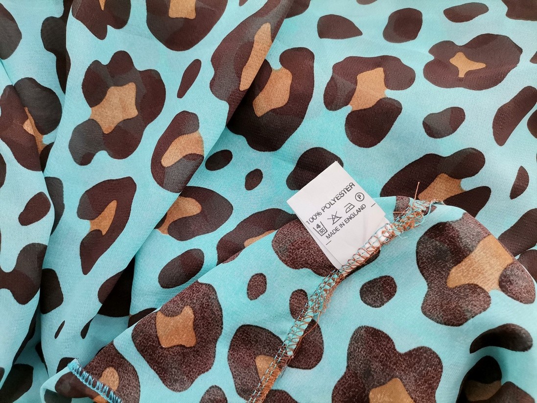 Vintage Rozmiar M/L Kolor Niebieski Panterka Kołnierz Tunika Bluzka Długi rękaw Vintage Rozmiar M/L Kolor Niebieski Panterka Kołnierz Tunika Bluzka Długi rękaw