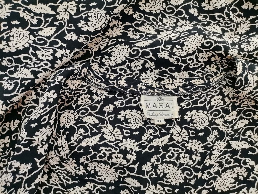 The Masai Rozmiar XL Kolor Czarny W serek Sukienka Maxi Krótki rękaw Długa Materiał Wiskoza 100%