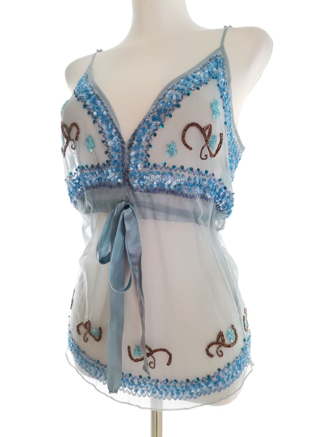 Essentiel Antwerp Rozmiar 38 Kolor Niebieski Dekolt Serce Bluzka Peplum Bezrękawnik