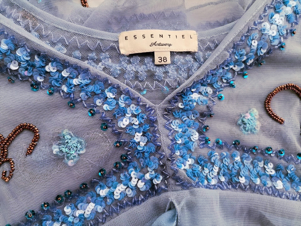 Essentiel Antwerp Rozmiar 38 Kolor Niebieski Dekolt Serce Bluzka Peplum Bezrękawnik