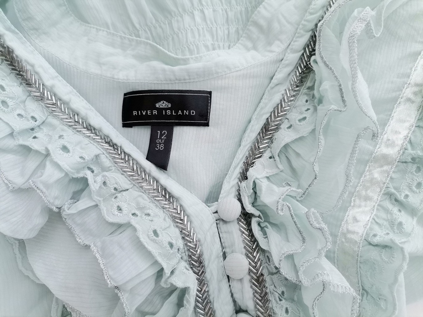 River island Rozmiar 12 (38) Kolor Niebieski Kołnierz Bluzka Krótki rękaw