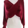 ZAFUL Rozmiar 6 (38) Kolor Bordowy W serek Crop Sweter Długi rękaw Materiał Akryl Gruba dzianina