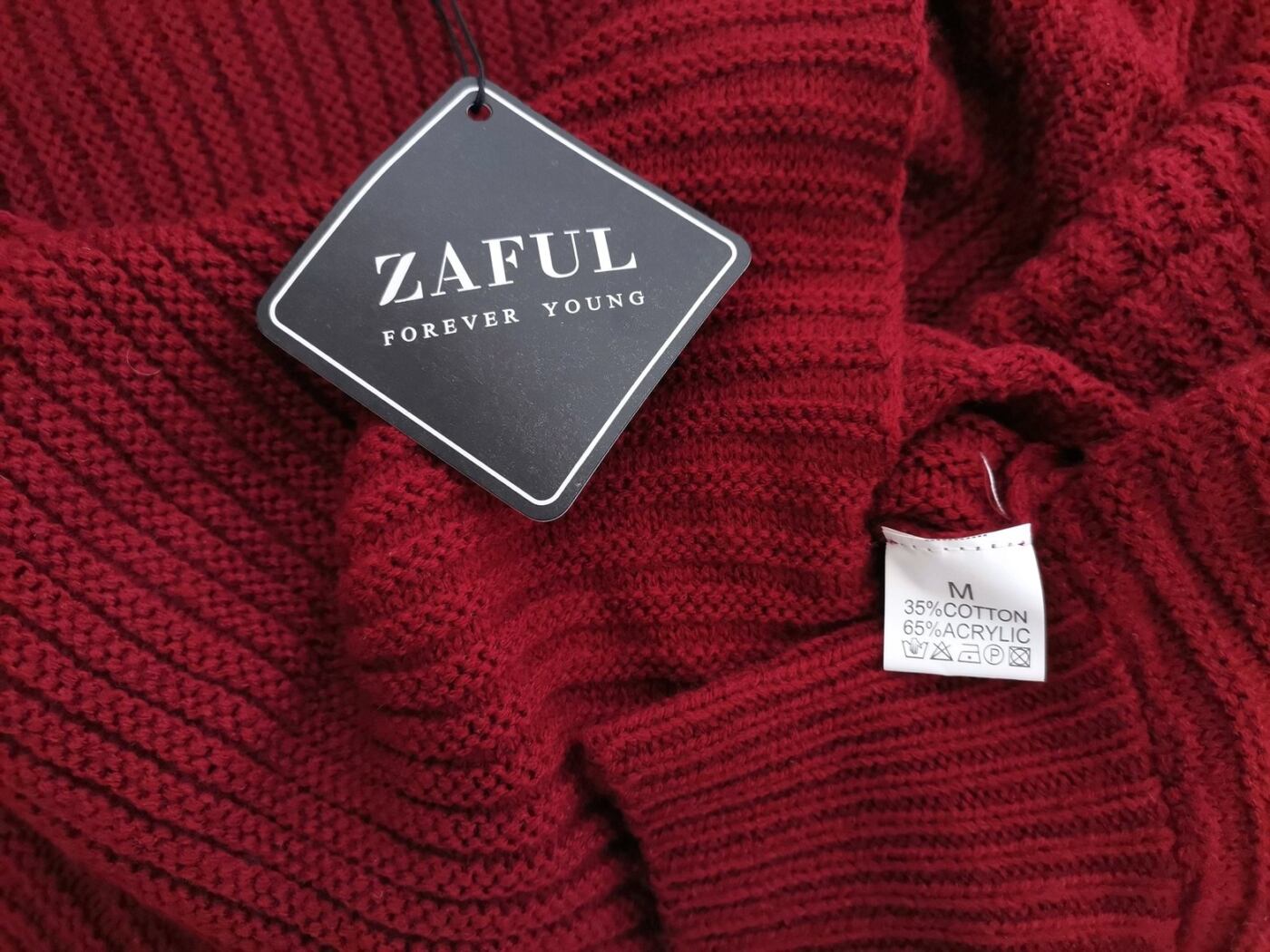 ZAFUL Rozmiar 6 (38) Kolor Bordowy W serek Crop Sweter Długi rękaw Materiał Akryl Gruba dzianina