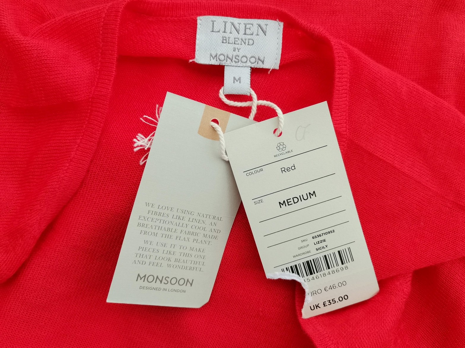 IMG_20211012_101610.jpg Linen Blend by Monsoon Rozmiar M Kolor Czerwony W serek Kardigan Wiązany Długi rękaw Materiał Akryl Cienka dzianina