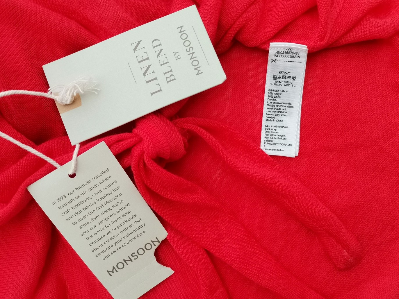 IMG_20211012_101626.jpg Linen Blend by Monsoon Rozmiar M Kolor Czerwony W serek Kardigan Wiązany Długi rękaw Materiał Akryl Cienka dzianina