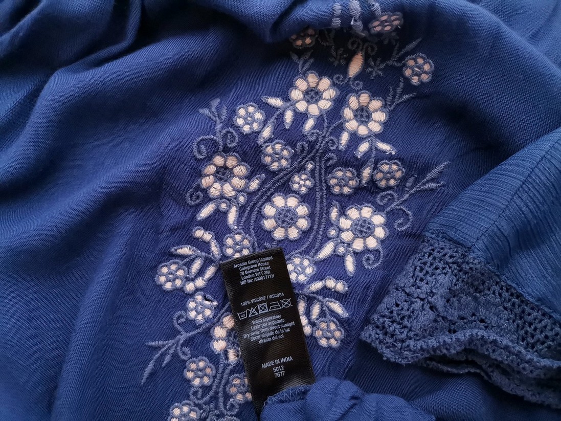 Miss selfridge Rozmiar 10 (38) Kolor Niebieski Kwadratowy dekolt Sukienka A-Line Rękaw 3/4 Do Kolan Materiał Wiskoza 100% Miss selfridge Rozmiar 10 (38) Kolor Niebieski Kwadratowy dekolt Sukienka A-Line Rękaw 3/4 Do Kolan Materiał Wiskoza 100%
