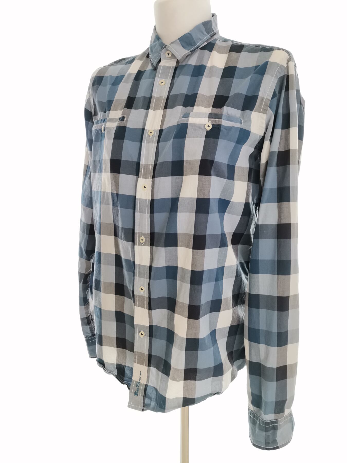IMG_20211014_103335.jpg BEN SHERMAN Rozmiar XL Kolor Niebieski Krata Kołnierz Męska Koszula Casual Długi rękaw Materiał Bawełna 100%