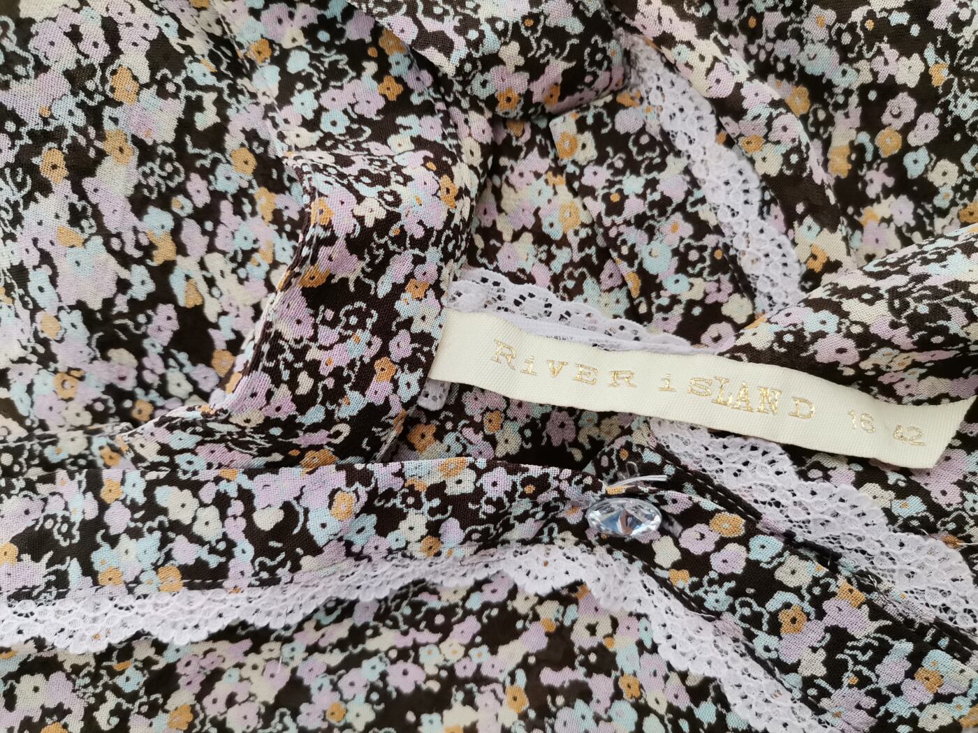 River island Rozmiar 16 (42) Kolor Brązowy W serek Bluzka Zapinana Krótki rękaw Materiał Wiskoza 100%