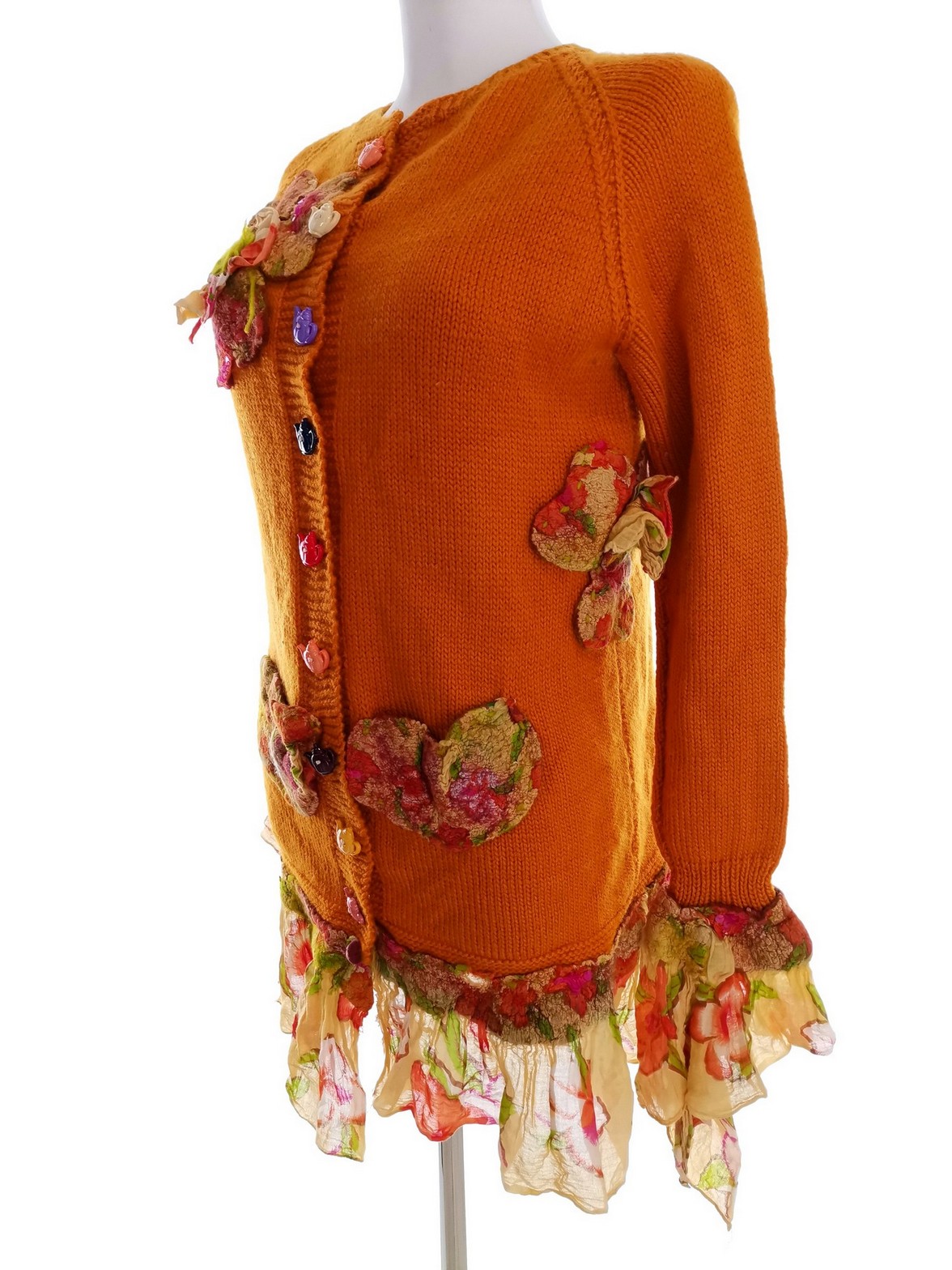 IMG_20211015_132556_0.jpg Lois Gribble Rozmiar 38/40 Kolor Pomarańczowy Crew Neck Długi Zapinany Kardigan Długi rękaw Cienka dzianina